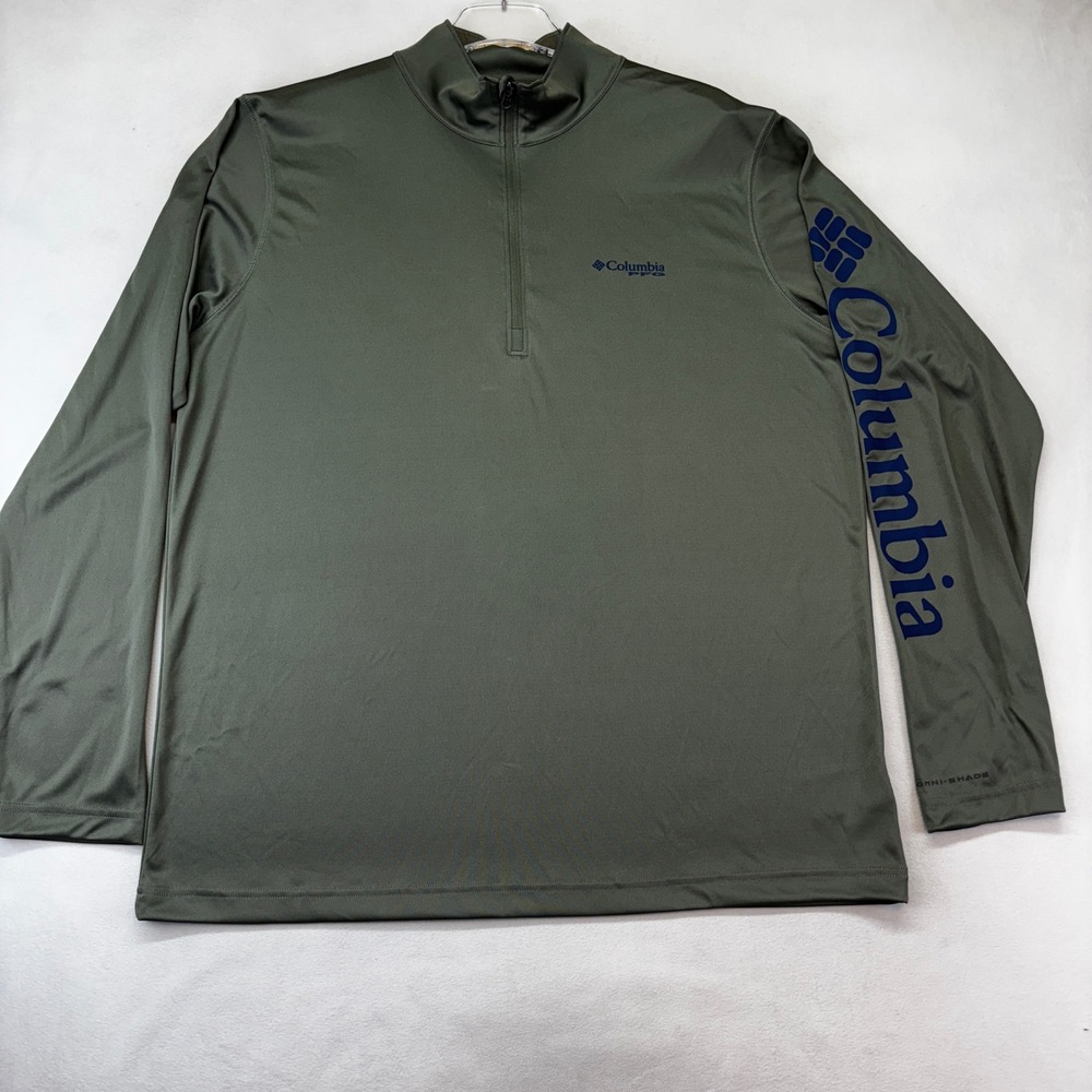 Columbia PFG Quarter Zip Pullover Mens Large Sage Green Omni-Shade XM0396
